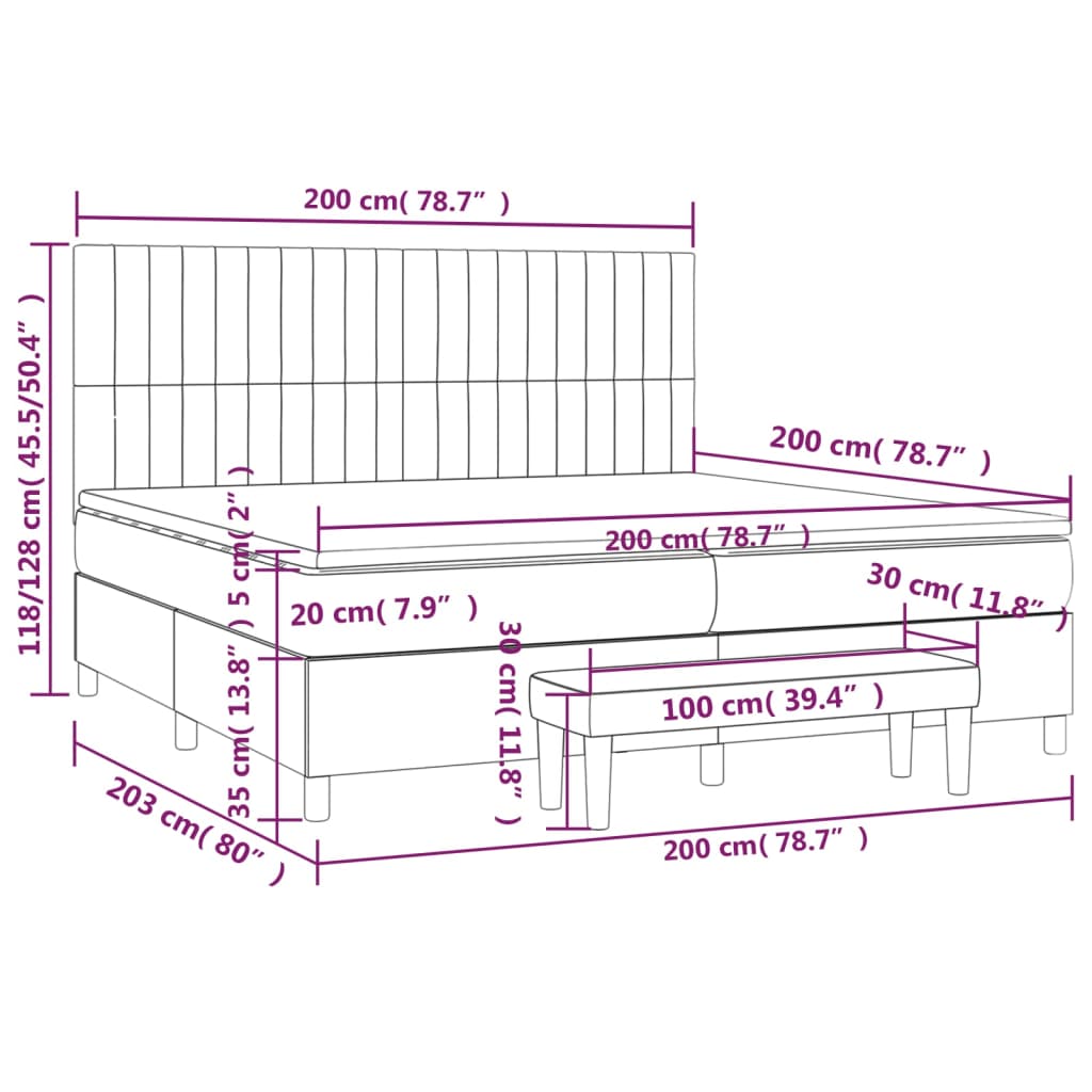 Boxspringbett mit Matratze Hellgrau 200x200 cm Stoff