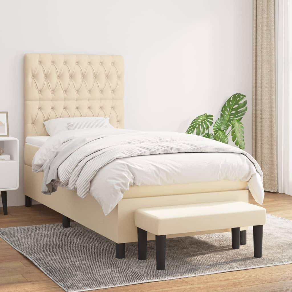 Boxspringbett mit Matratze Creme 90x200 cm Stoff