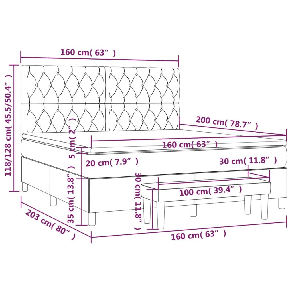 Boxspringbett mit Matratze Taupe 160x200 cm Stoff