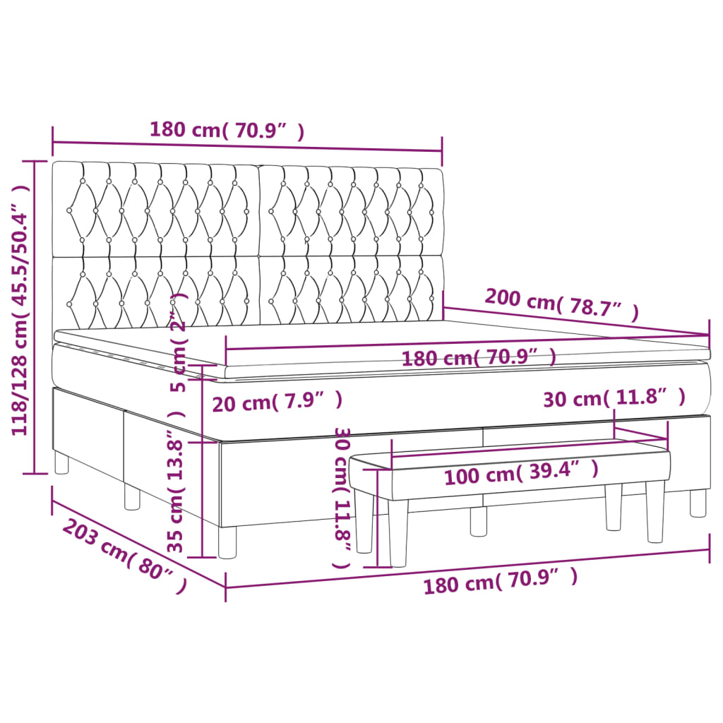 Boxspringbett mit Matratze Dunkelgrau 180x200 cm Stoff