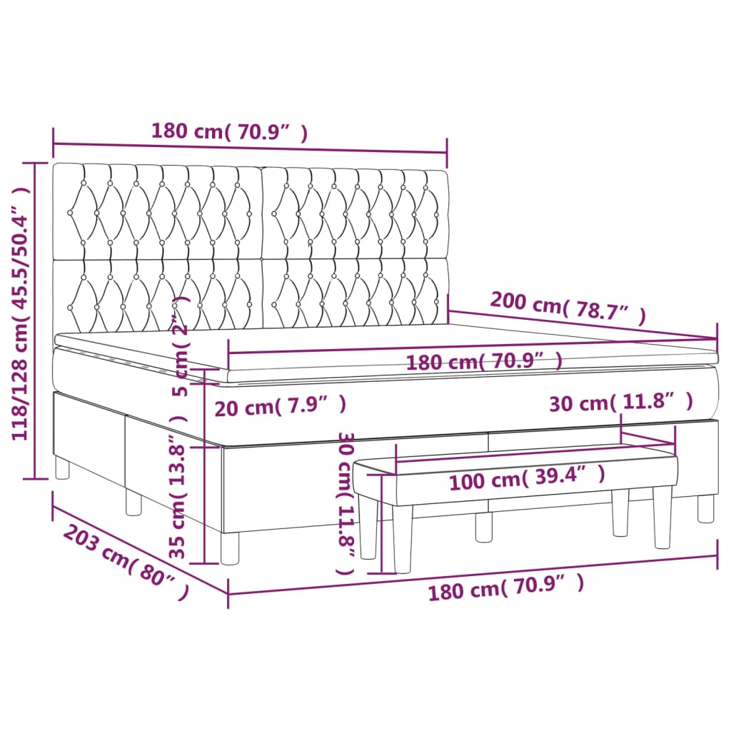 Boxspringbett mit Matratze Schwarz 180x200 cm Stoff