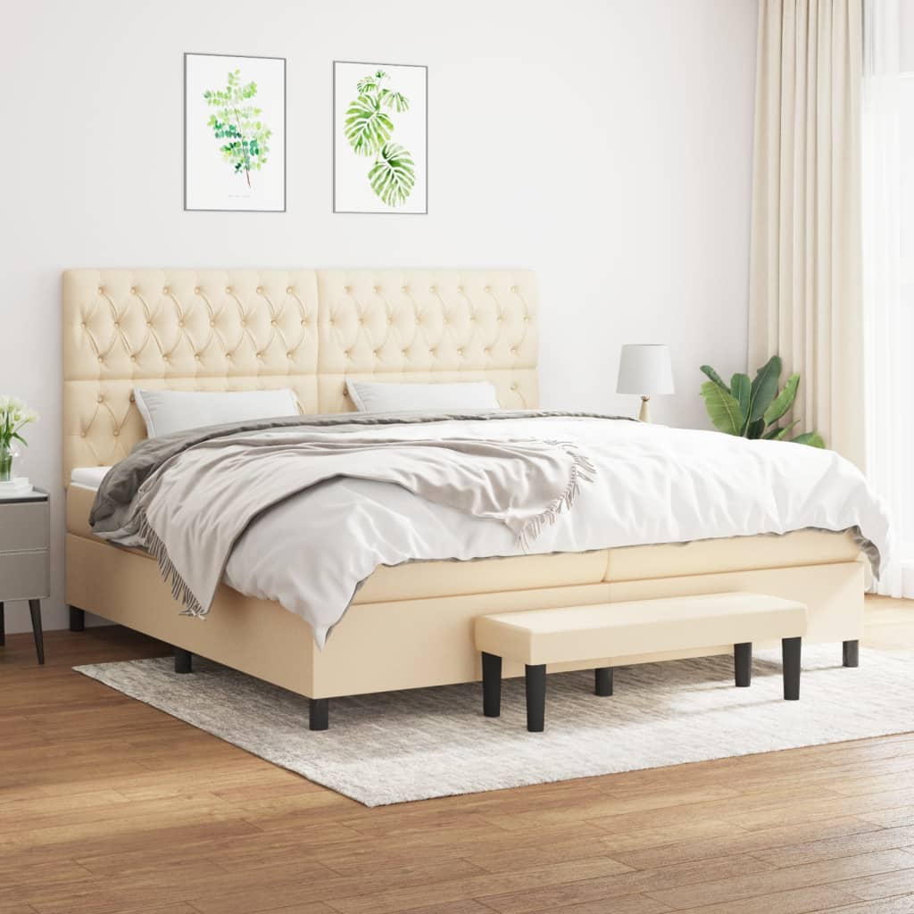 Boxspringbett mit Matratze Creme 200x200 cm Stoff