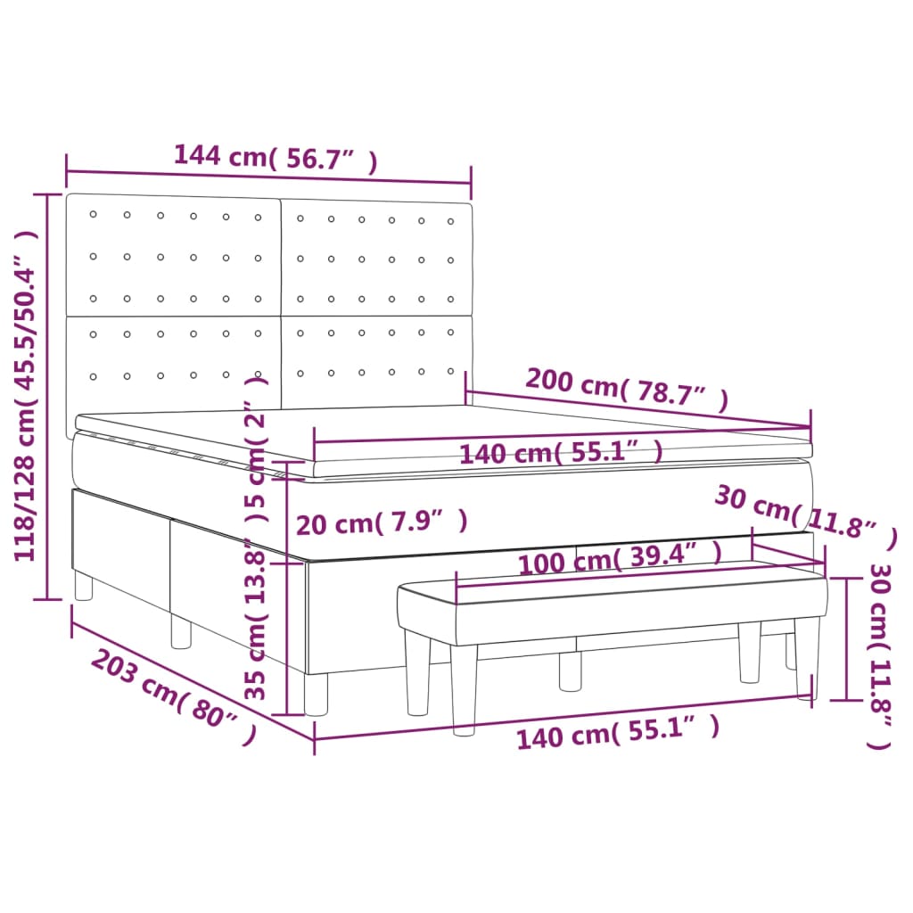 Boxspringbett mit Matratze Dunkelbraun 140x200 cm Stoff