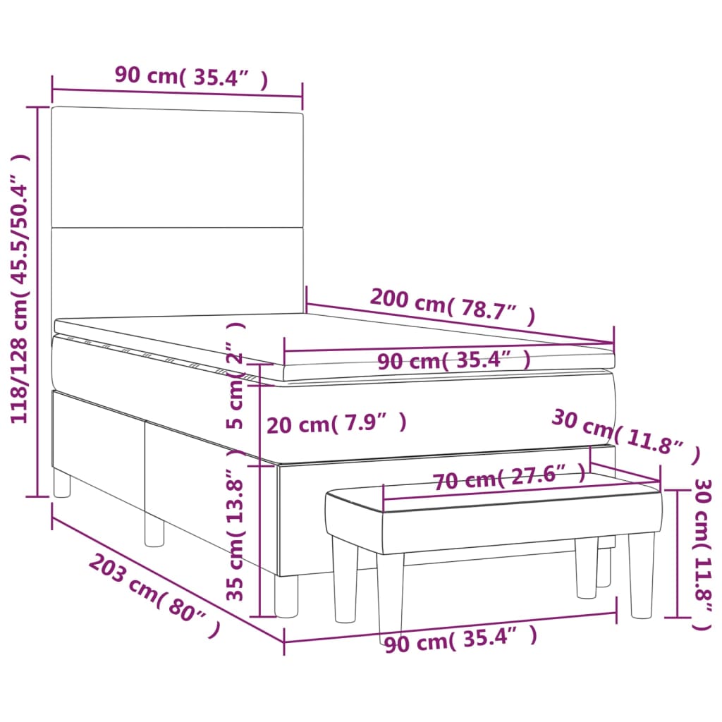 Box spring krevet s madracem svijetlo siva tkanina 90x200 cm