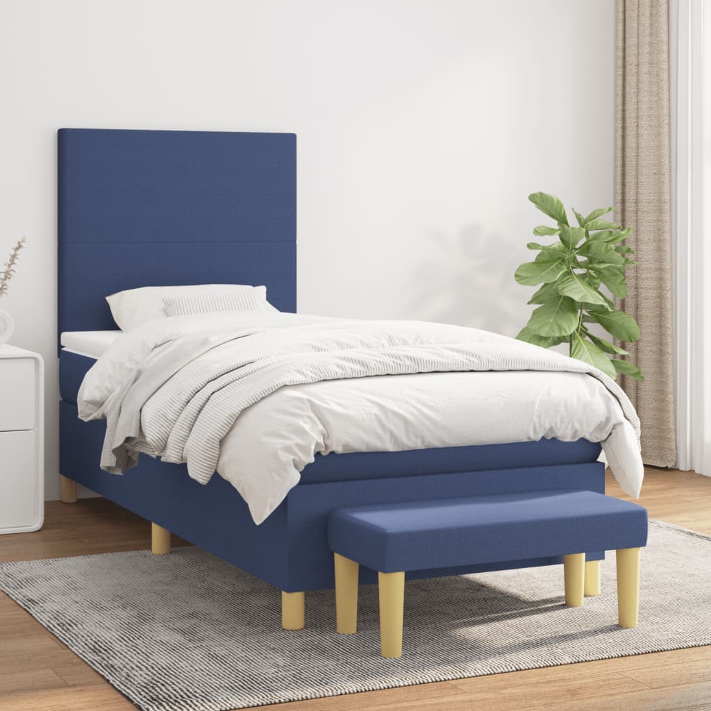 Boxspringbett mit Matratze Blau 90x200 cm Stoff