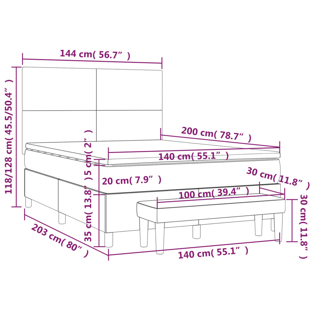 Boxspringbett mit Matratze Dunkelbraun 140x200 cm Stoff