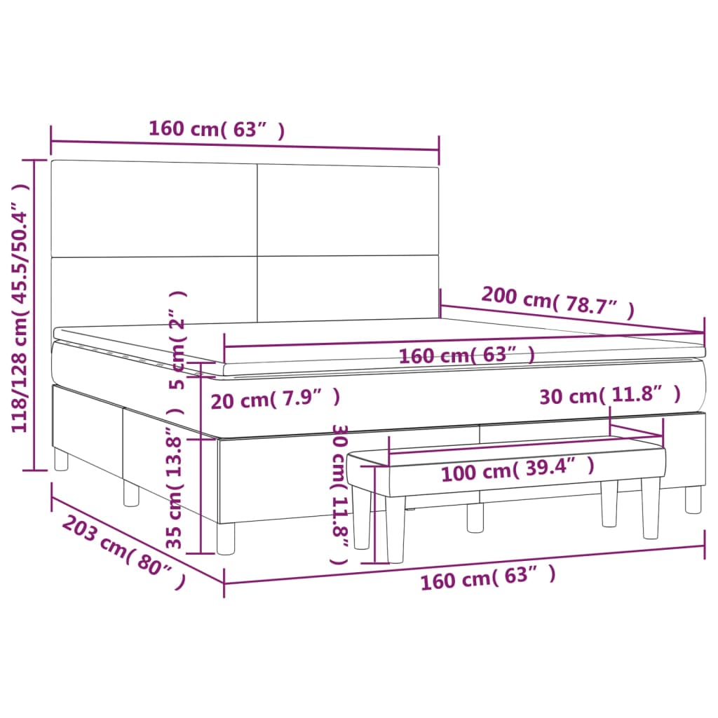 Box spring krevet s madracem tamno siva tkanina 160x200 cm