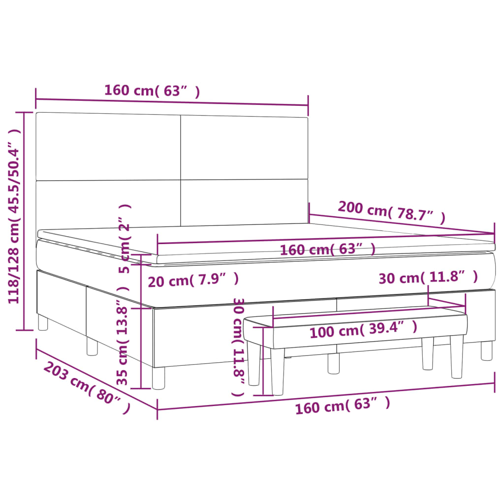 Box spring krevet s madracem crna tkanina 160x200 cm