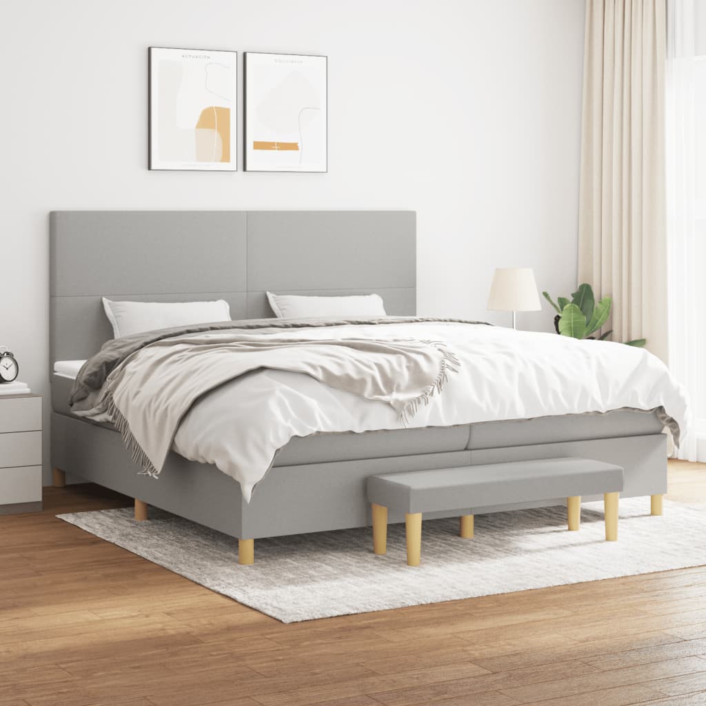 Box spring bed with mattress light grey 200x200 cm fabric