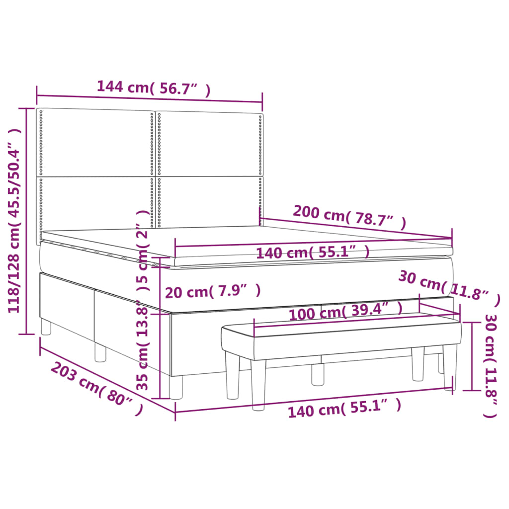 Boxspringbett mit Matratze Blau 140x200 cm Stoff