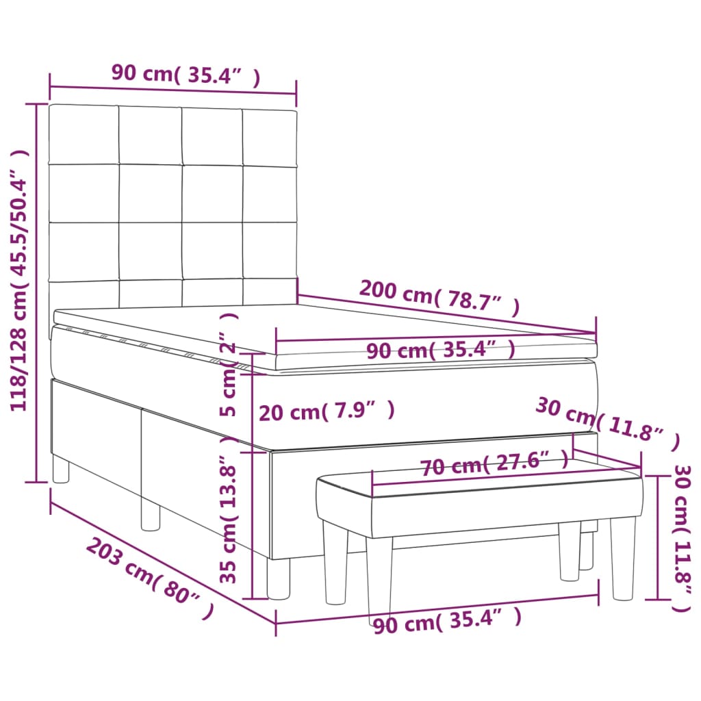 Boxspringbett mit Matratze Hellgrau 90x200 cm Stoff