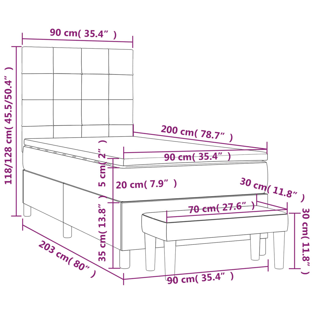 Boxspringbett mit Matratze Dunkelgrau 90x200 cm Stoff