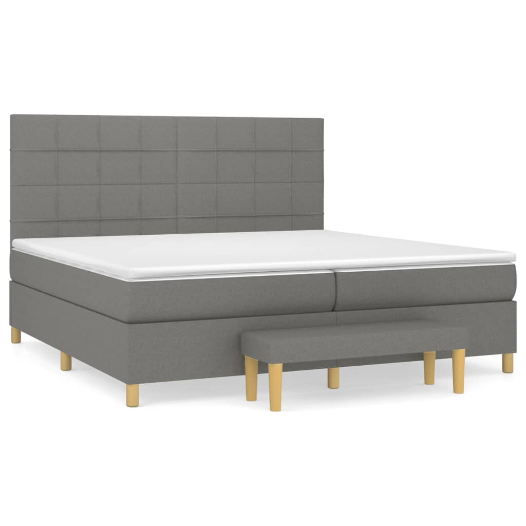 Box spring bed with mattress dark grey 200x200 cm fabric