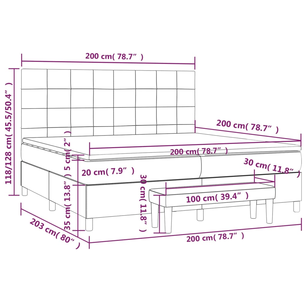 Box spring bed with mattress dark grey 200x200 cm fabric