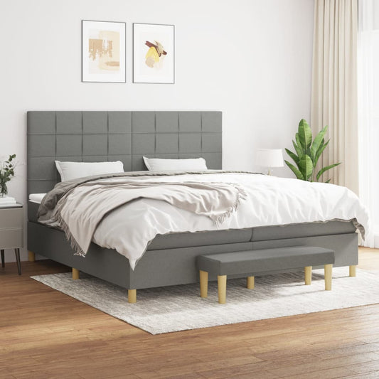 Box spring bed with mattress dark grey 200x200 cm fabric