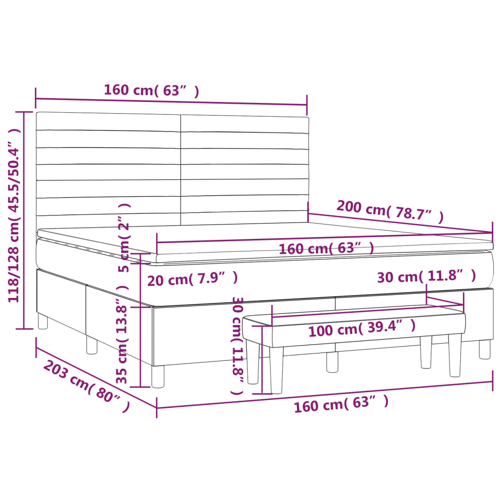 Box spring bed with mattress light grey 160x200 cm fabric