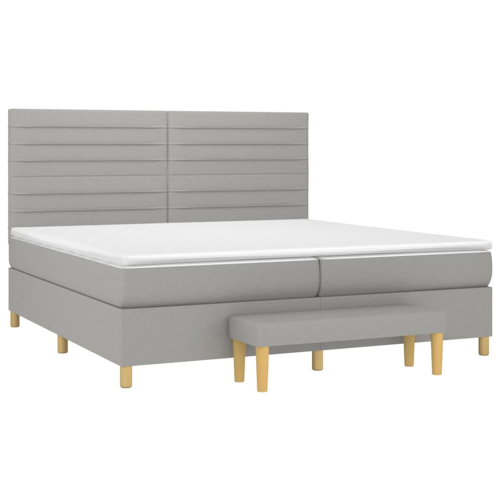 Box spring bed with mattress light grey 200x200 cm fabric