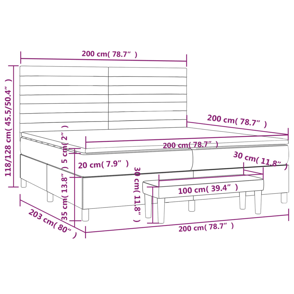 Box spring bed with mattress light grey 200x200 cm fabric