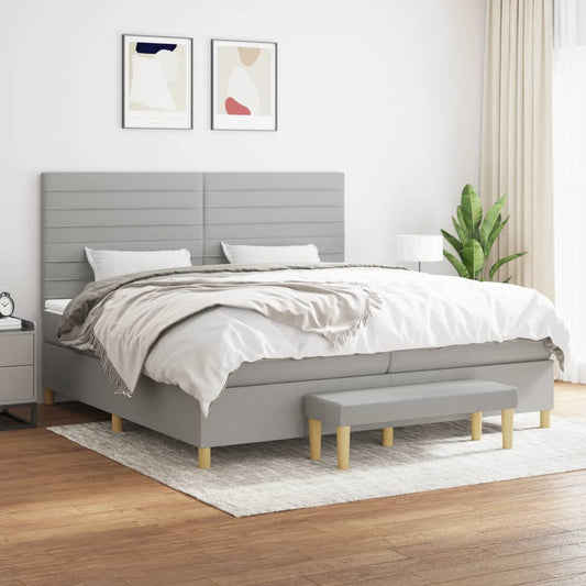 Box spring bed with mattress light grey 200x200 cm fabric