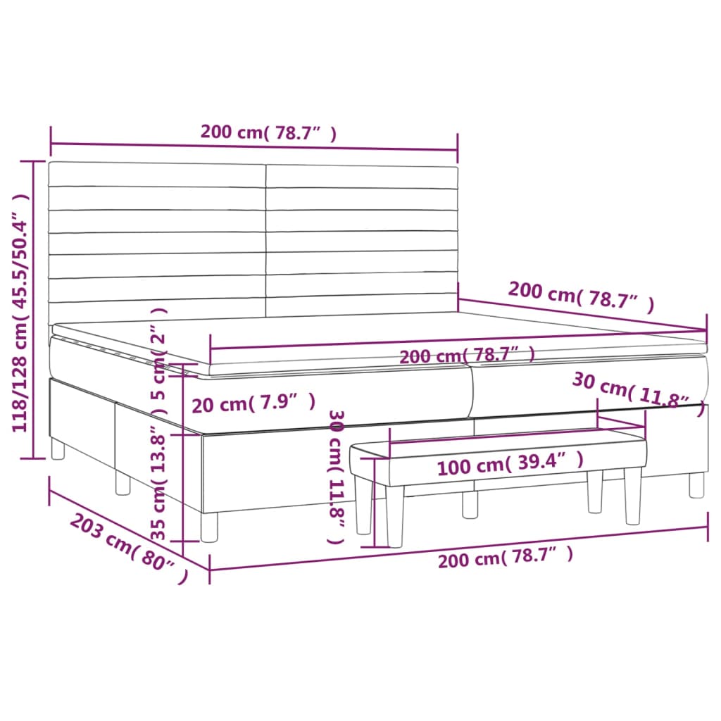 Box spring bed with mattress dark grey 200x200 cm fabric