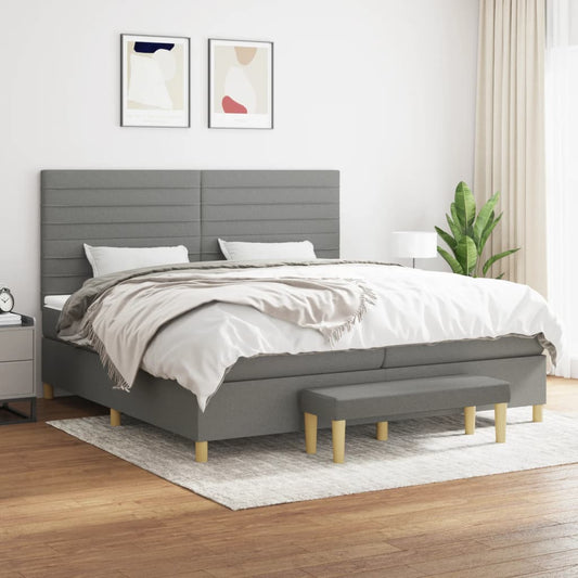 Box spring bed with mattress dark grey 200x200 cm fabric