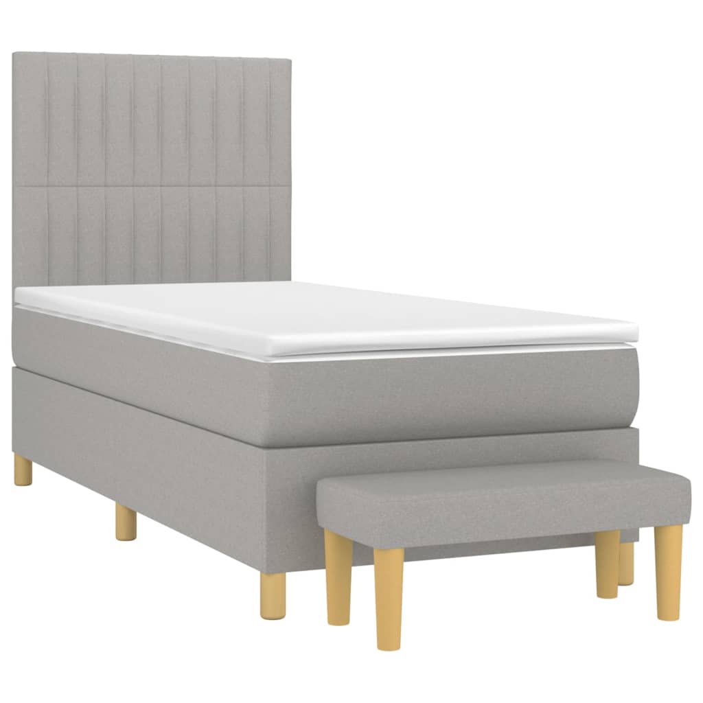 Boxspringbett mit Matratze Hellgrau 90x200 cm Stoff