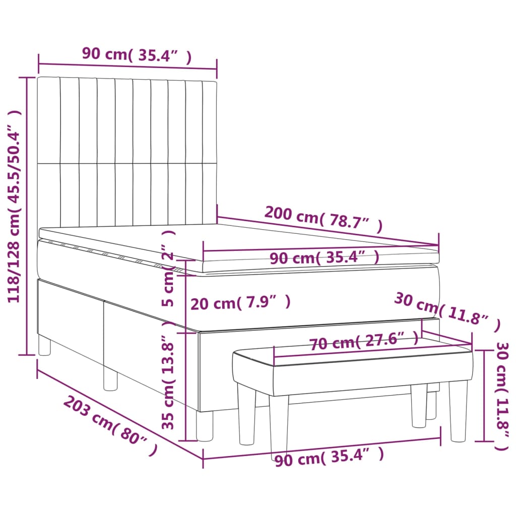 Boxspringbett mit Matratze Hellgrau 90x200 cm Stoff