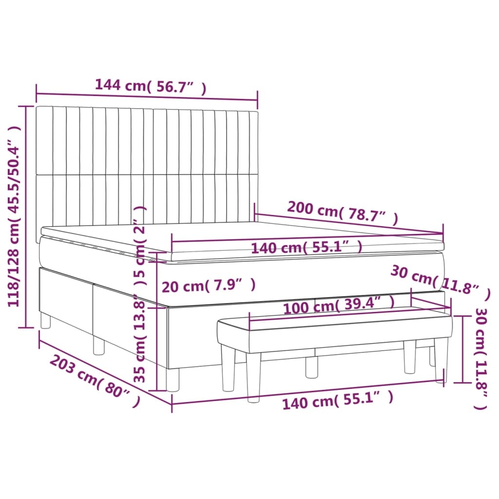 Box spring bed with mattress light grey 140x200 cm fabric