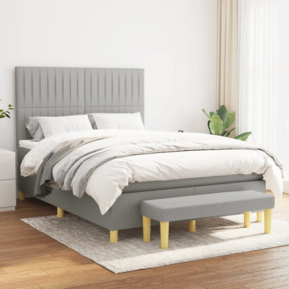 Box spring bed with mattress light grey 140x200 cm fabric