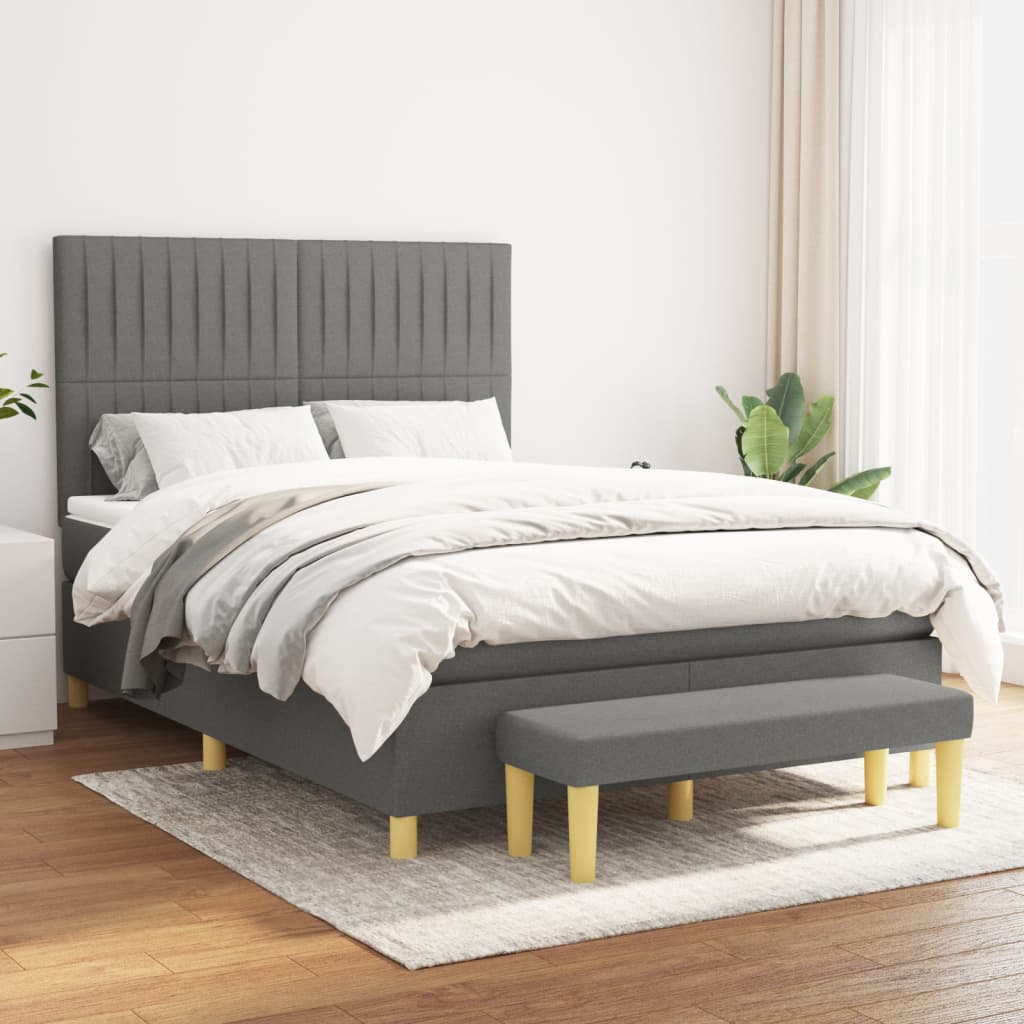 Box spring bed with mattress dark grey 140x200 cm fabric