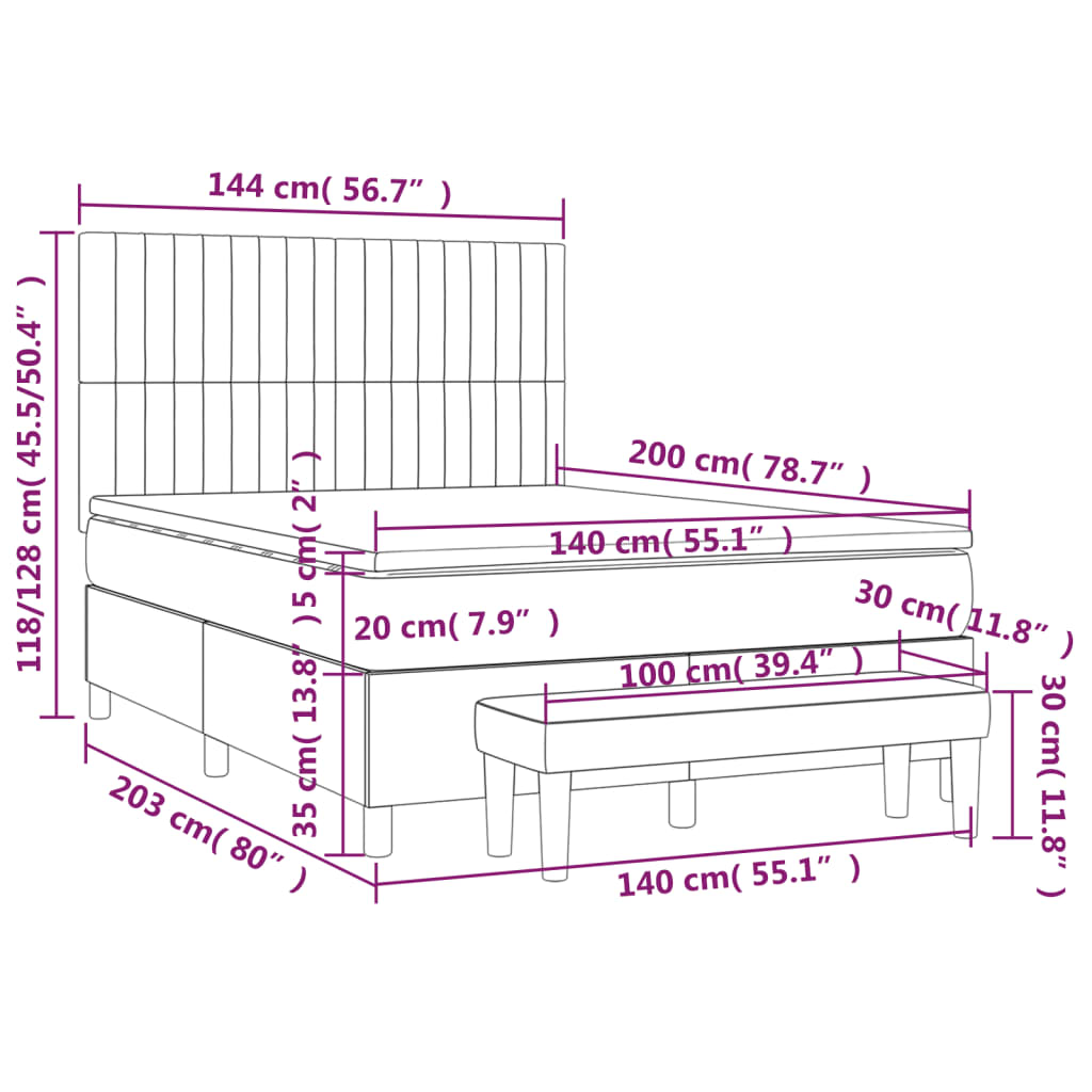 Boxspringbett mit Matratze Dunkelbraun 140x200 cm Stoff