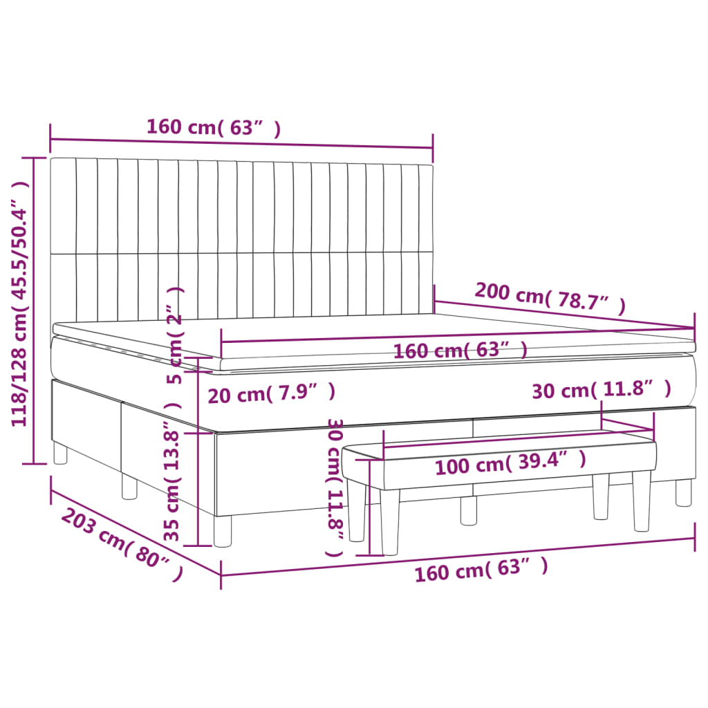 Boxspringbett mit Matratze Schwarz 160x200 cm Stoff