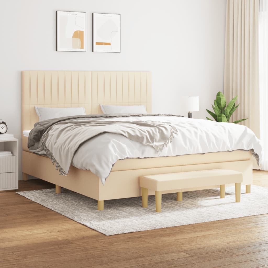 Boxspringbett mit Matratze Creme 160x200 cm Stoff