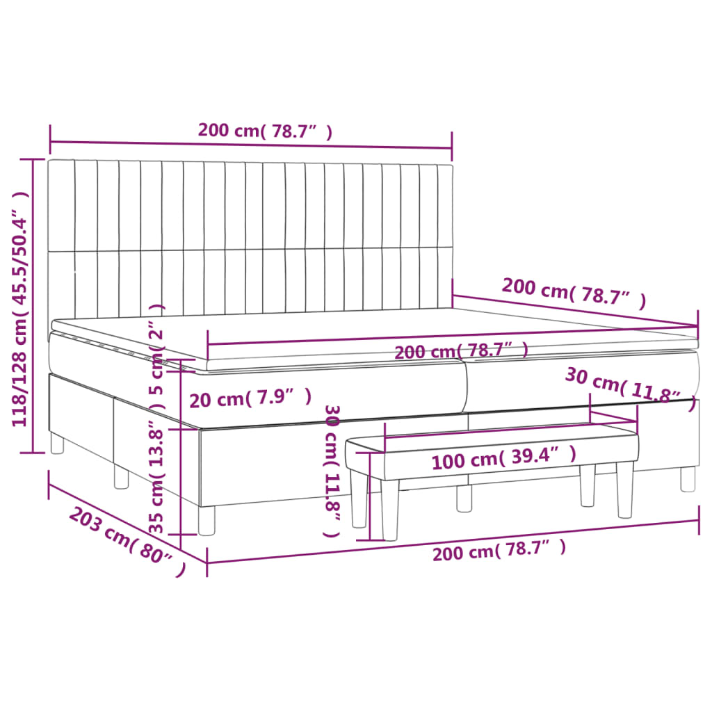 Boxspringbett mit Matratze Dunkelgrau 200x200 cm Stoff