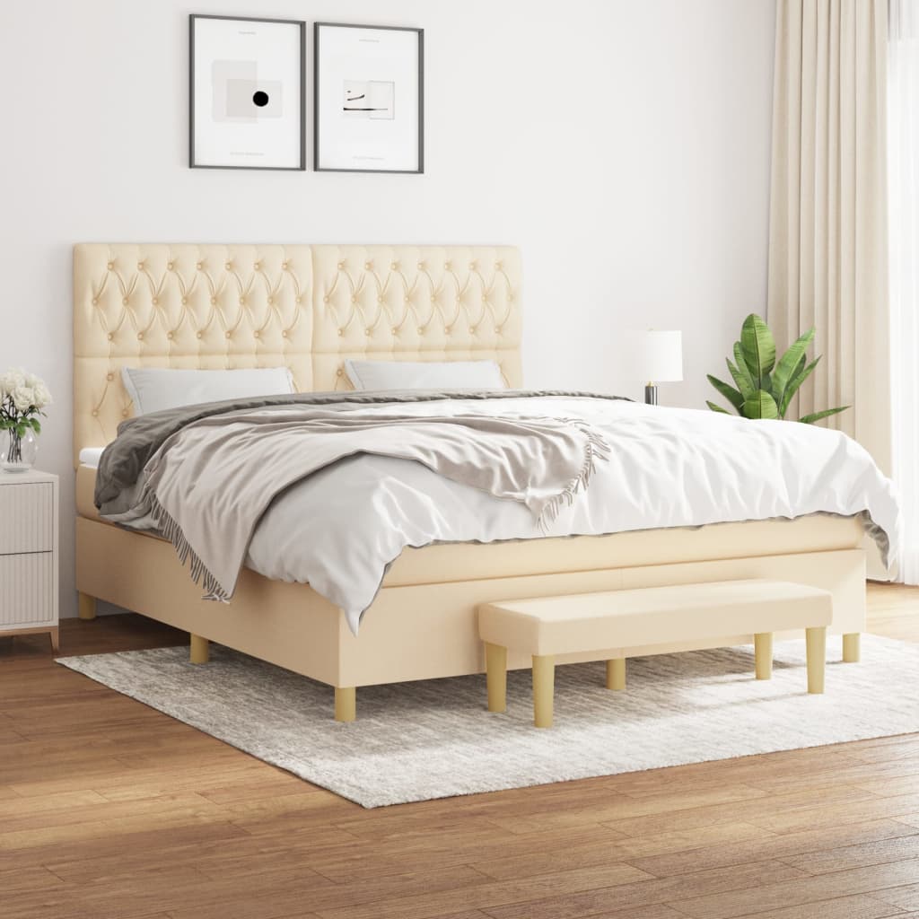 Boxspringbett mit Matratze Creme 180x200 cm Stoff