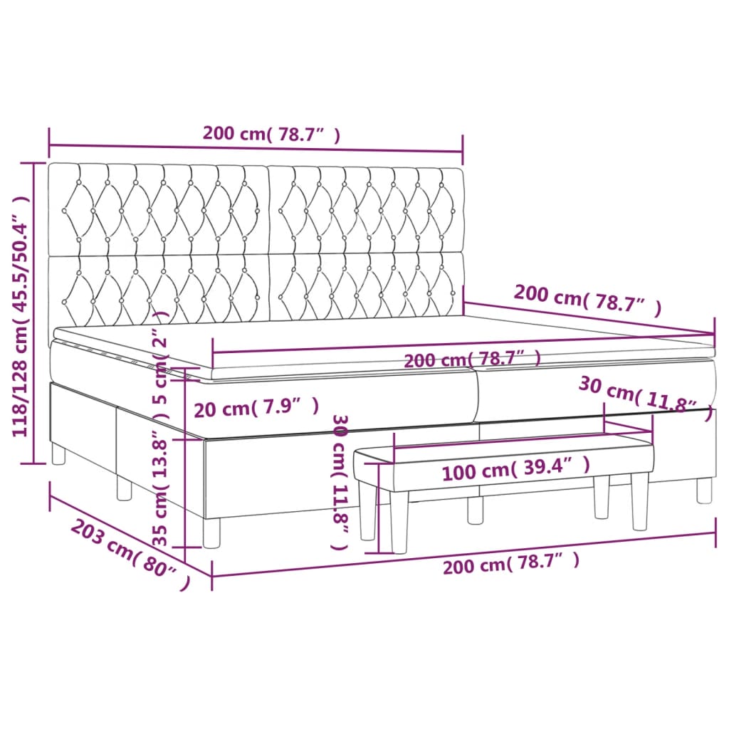 Box spring bed with mattress black 200x200 cm fabric