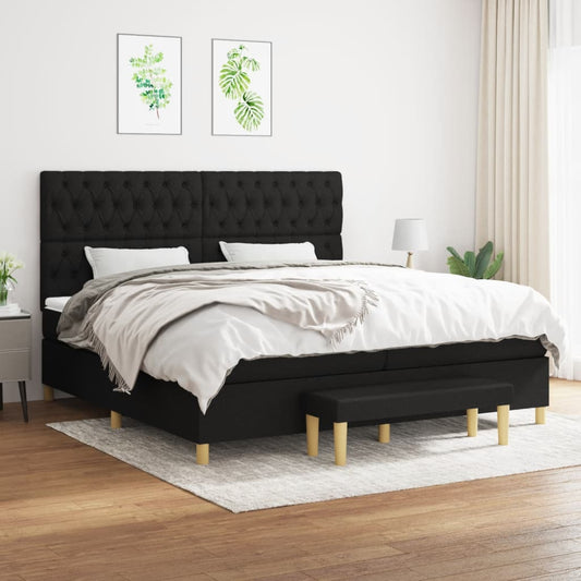 Box spring bed with mattress black 200x200 cm fabric