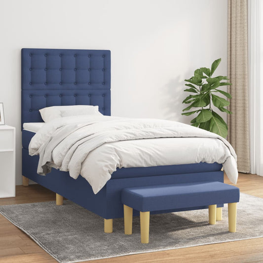 Boxspringbett mit Matratze Blau 90x200 cm Stoff