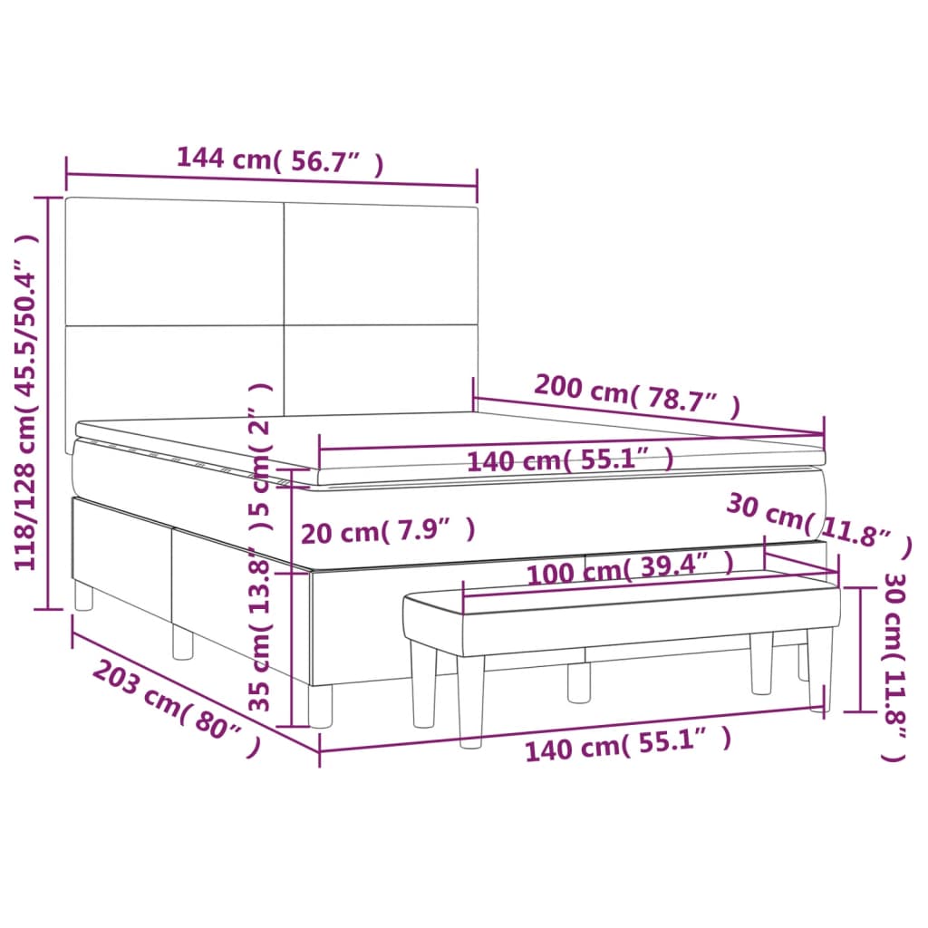 Boxspringbett mit Matratze Schwarz 140x200 cm Kunstleder