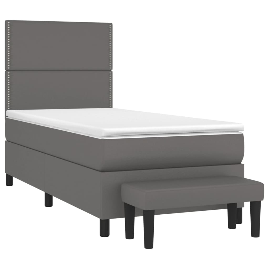 Boxspringbett mit Matratze Grau 90x200 cm Kunstleder