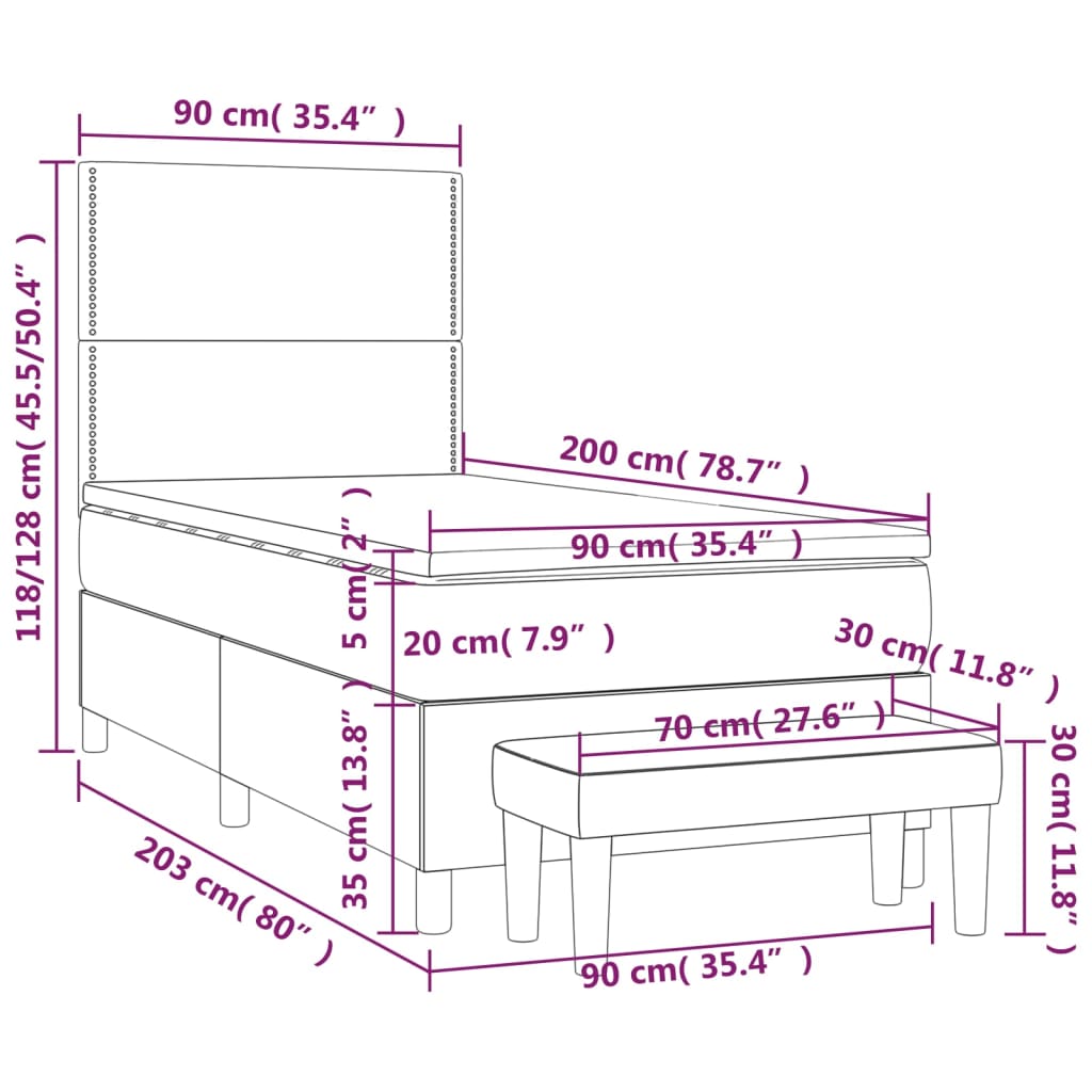 Boxspringbett mit Matratze Grau 90x200 cm Kunstleder