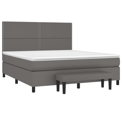 Boxspringbett mit Matratze Grau 160x200 cm Kunstleder