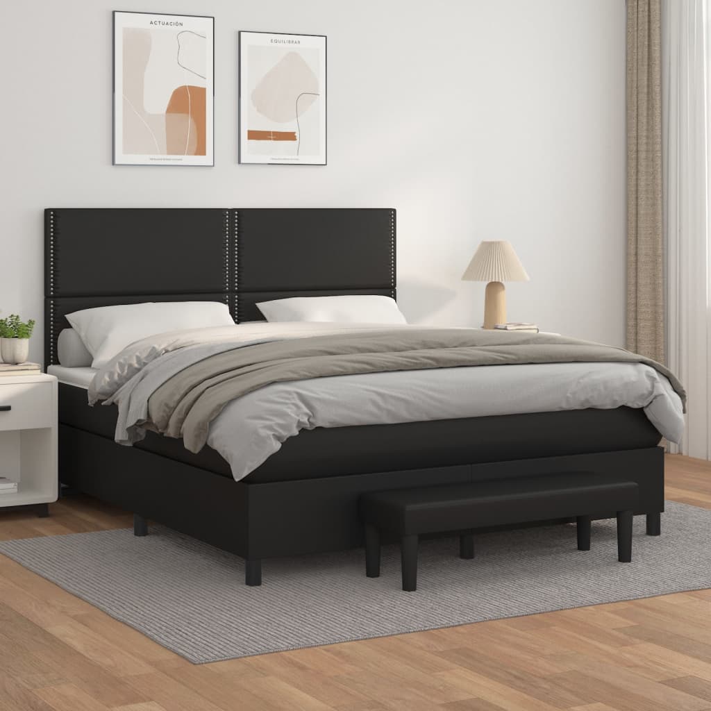 Boxspringbett mit Matratze Schwarz 180x200 cm Kunstleder