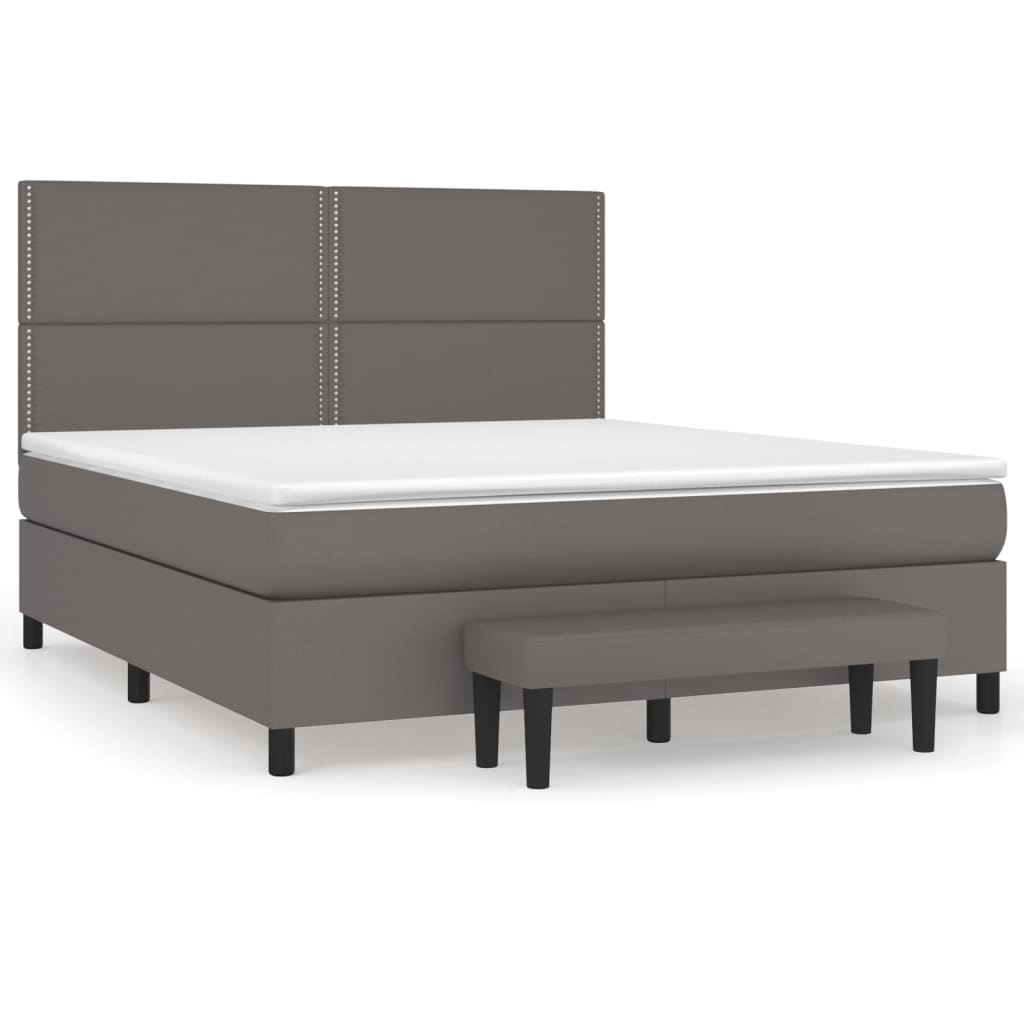 Boxspringbett mit Matratze Grau 180x200 cm Kunstleder