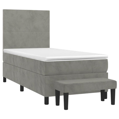 Boxspringbett mit Matratze Hellgrau 90x200 cm Samt