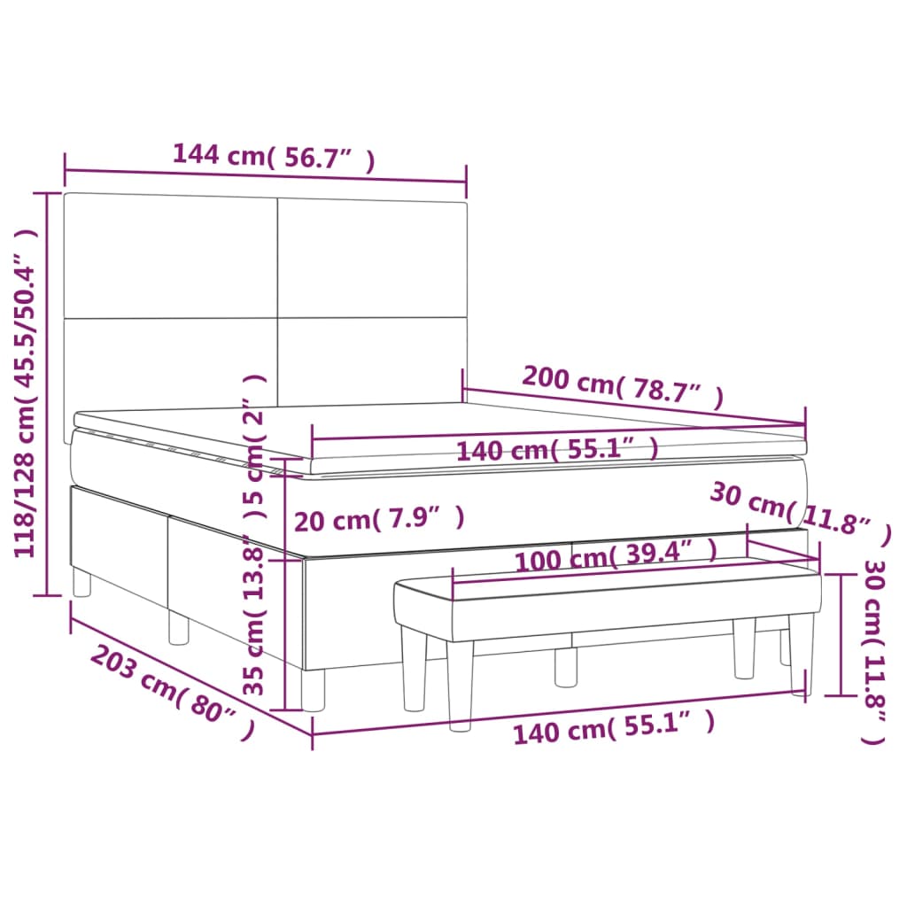 Boxspringbett mit Matratze Rosa 140x200 cm Samt