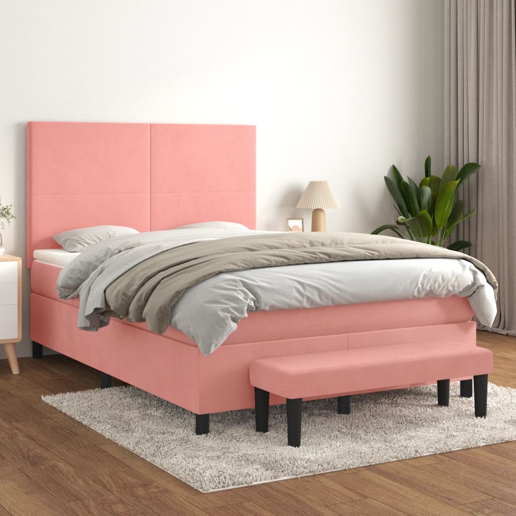 Boxspringbett mit Matratze Rosa 140x200 cm Samt