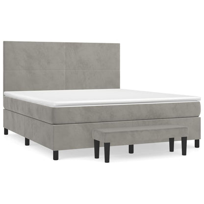 Box spring bed with mattress light grey 160x200 cm velvet