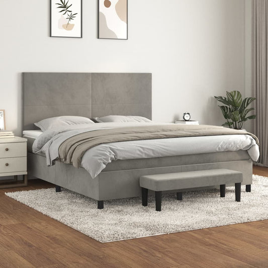 Box spring bed with mattress light grey 160x200 cm velvet