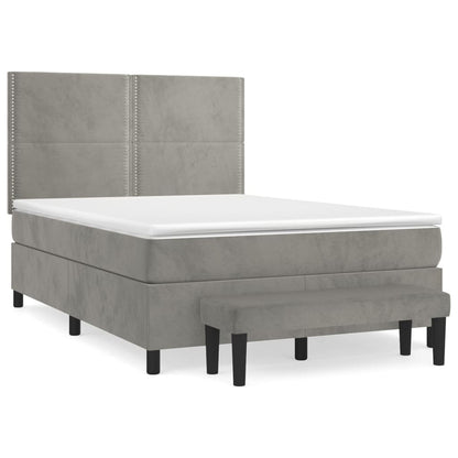 Boxspringbett mit Matratze Hellgrau 140x200 cm Samt